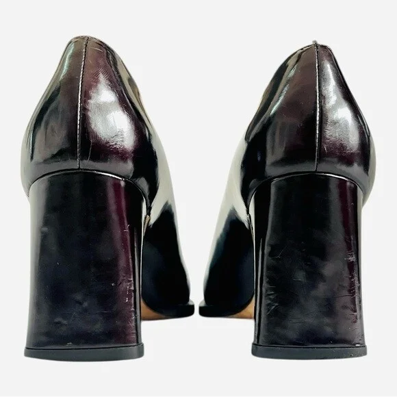 Vintage Escada Black/Brown Leather Pumps Metal Logo Stiletto Size 7B - Picture 12 of 14